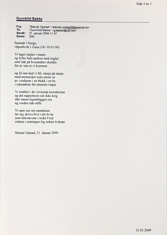 Dikt av Steinar Opstad (2008) — Gunnhild Bakke