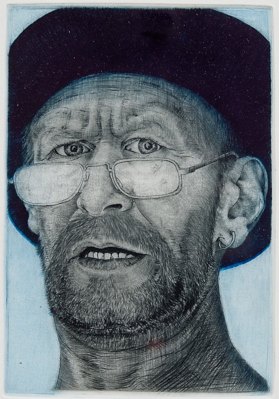 Blått selvportrett med hatt (2011) — Arne Bendik Sjur